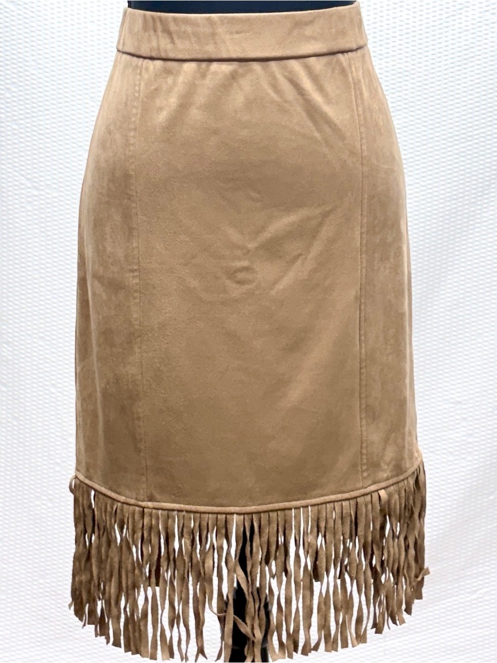 Artisan NY Faux Suede Fringe Skirt Women’s 8 Butterscotch Elastic Waist NWOT